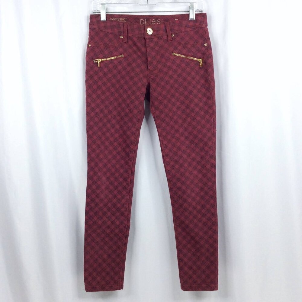 DL1961 Emma Women's Size 27 Red Plaid Legging Jeans‎ 360 Comfort 4 Way Stretch